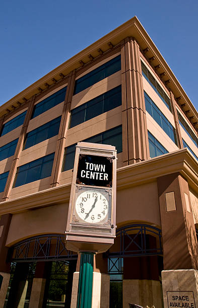 Town Center--Mesa Arizona Town Center clock on main street in the downtown arts district of Mesa Arizona. mesa arizona stock pictures, royalty-free photos & images