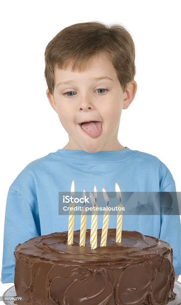 Junge mit Geburtstag Kuchen - Lizenzfrei Blau Stock-Foto