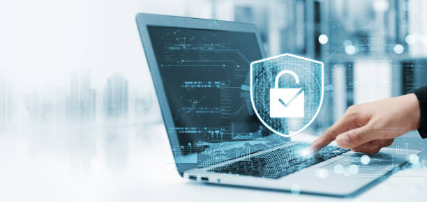 istock Cybersecurity privacy of data protection, businessman using laptop Secure encryption technology, security Internet access, security encryption of user private data, business confidentiality. 1472928384
