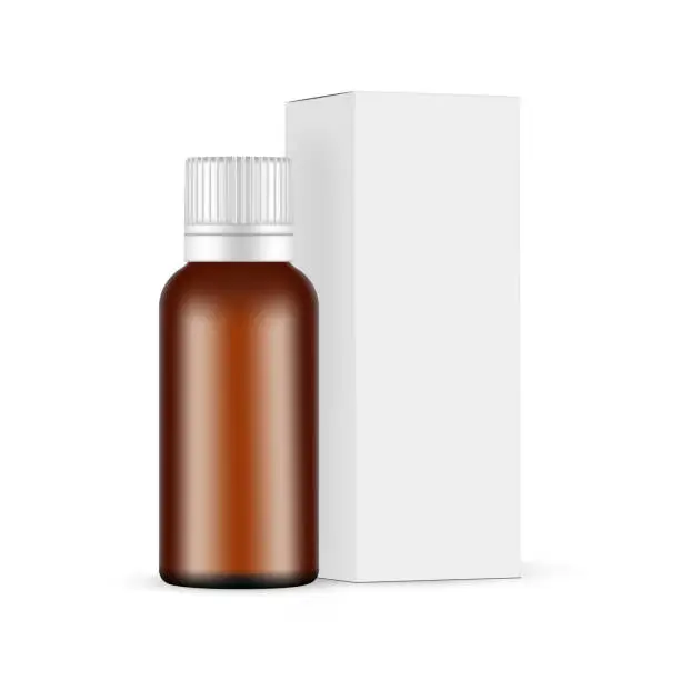 Vector illustration of Amber Bottle for Cough Syrup, Packaging Box