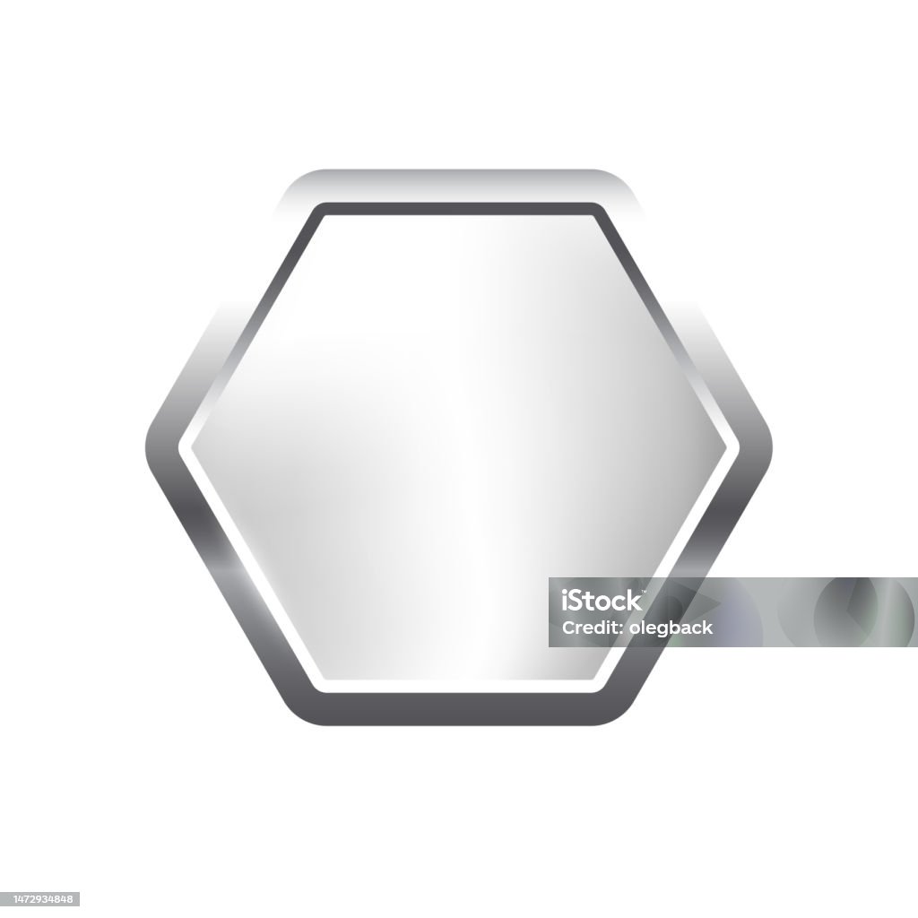 hexagon buttons vector art stock images |... Silver Hexagon Button With Frame Vector Illustration 3d Steel Glossy ...