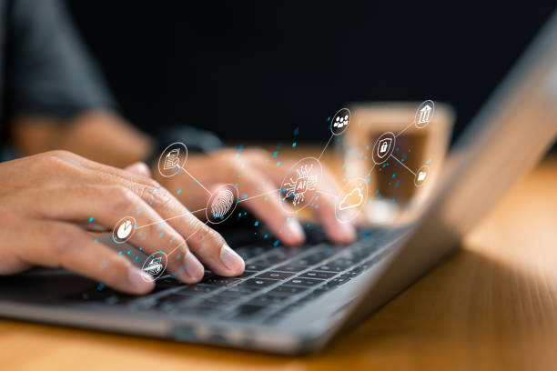 istock The concept integrates AI chips, new tech, big data, and biz design with fingerprint systems, cloud computing, and smart industry storage to optimize business operations. 1472935159