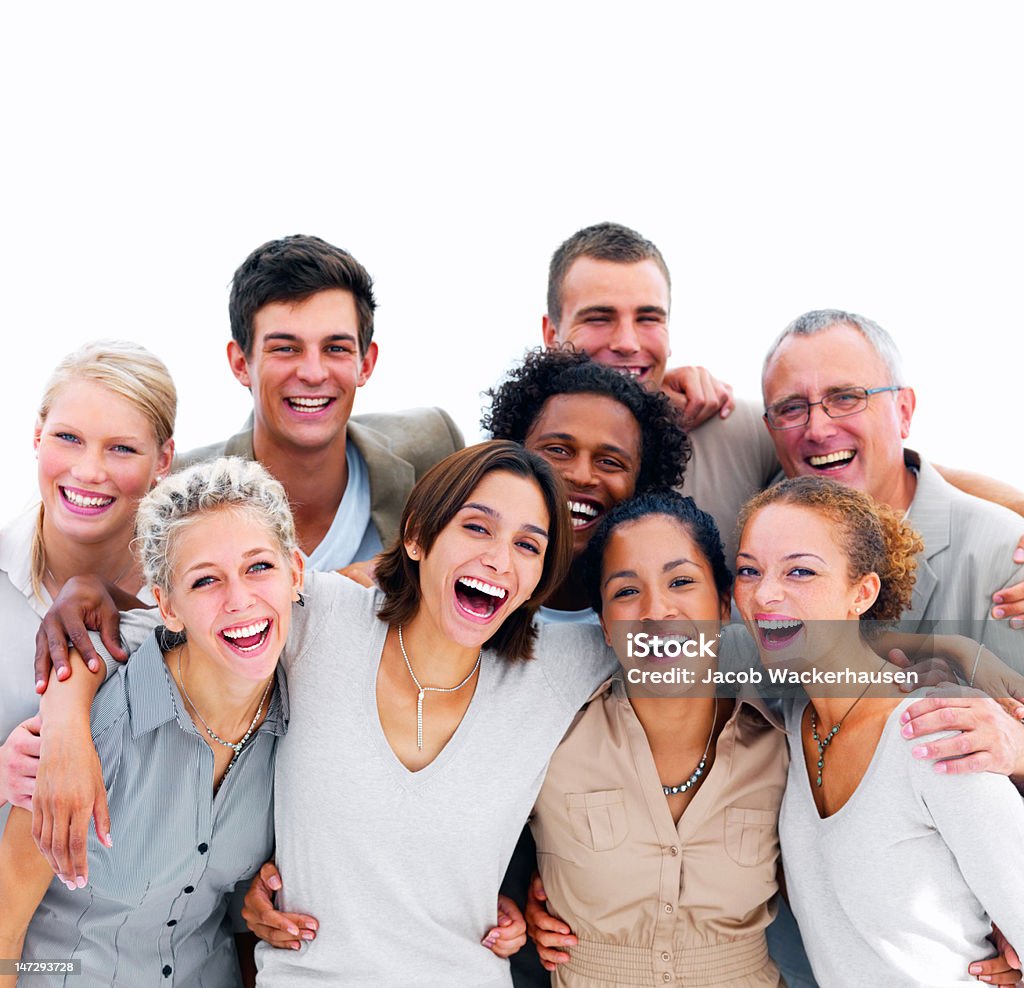 Pessoas de negócios feliz jovem contra fundo branco - Foto de stock de Fundo Branco royalty-free