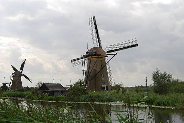 Windmill in Kinderdijk stock photo