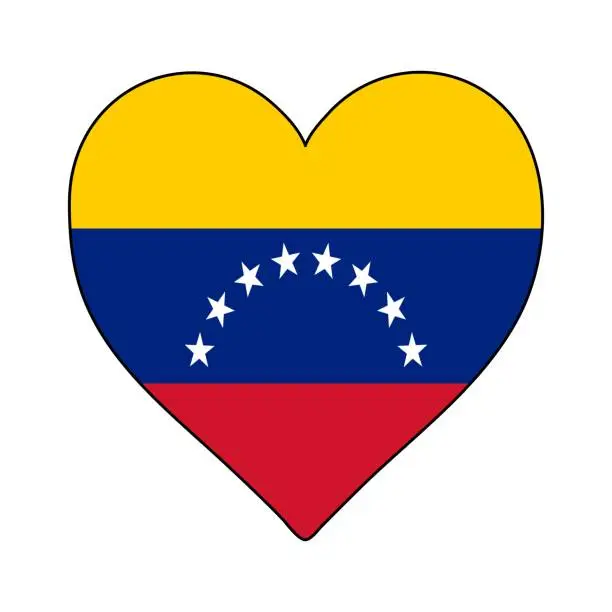 Vector illustration of Venezuela Heart Shape Flag. Love Venezuela. Visit Venezuela. South America. Latin America. Vector Illustration Graphic Design.