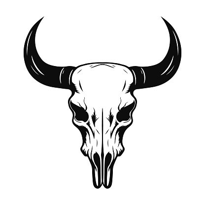 Cow skull. Black and white silhouette. Vector illustration EPS10