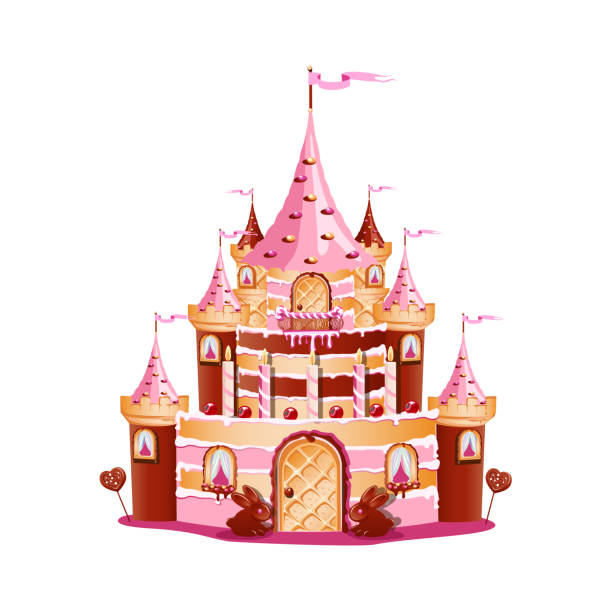 castle kuchen - shortbread caramel chocolate candy biscuit stock-grafiken, -clipart, -cartoons und -symbole