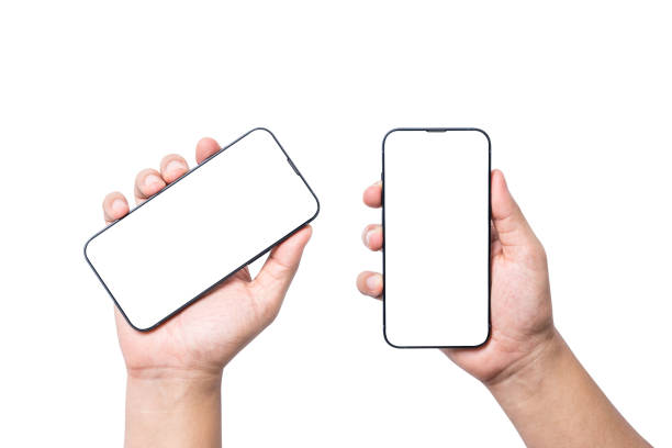 istock Isolate of Hand holding  blank screen of smartphone on white background with clipping path for mockup advertisement and social icon. 1472943128