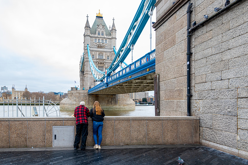 London, England - February 10, 2023: tourist on tower bridge London. No face