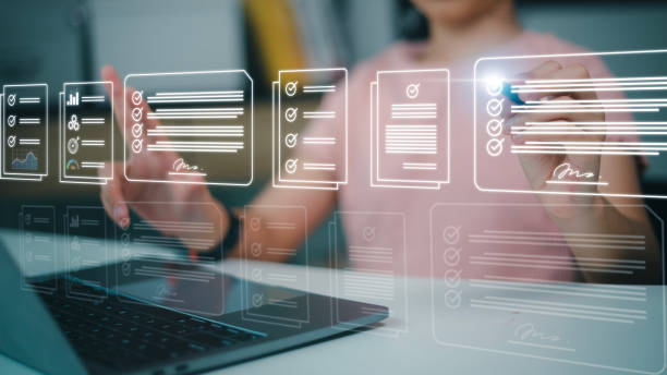 istock Online business contract Electronic signature, e-signing, digital document management, paperless office, signing business contract concept. 1472944265