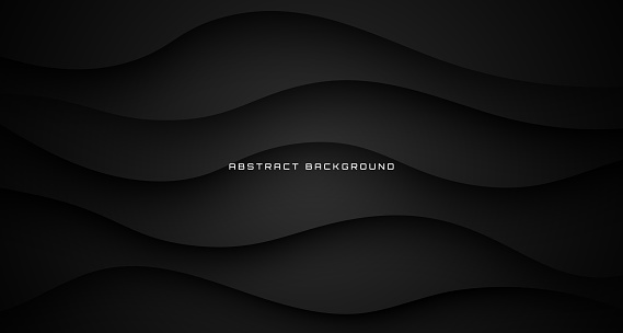 3D black geometric abstract background overlap layer on dark space with cutout waves effect decoration. Graphic design element fluid style concept for banner, flyer, card, brochure cover, or landing page