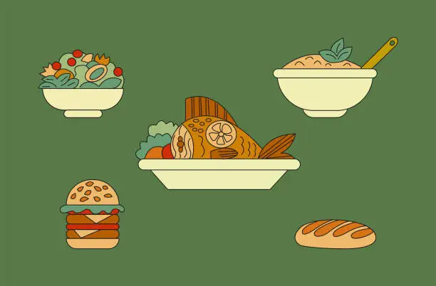 Vector illustration of Set of different dishes.