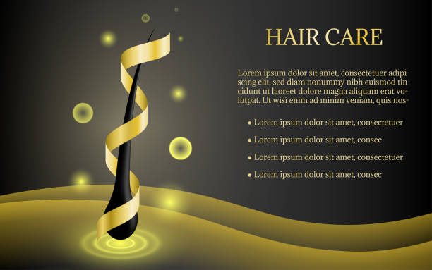 ilustrações de stock, clip art, desenhos animados e ícones de hair care treatment with golden ribbon - friable