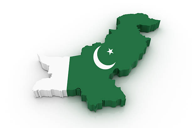 Three dimensional map of Pakistan in Pakistani flag colors.