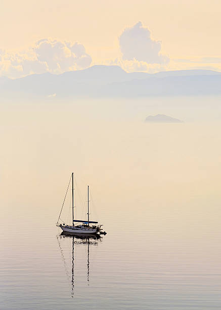 istock Landscape with a sailboat in delicate colors 147294640