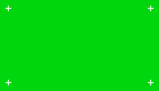 Vector illustration of Green chroma screen background with tracking markers VFX motion, video footage replacement tracking markers element, green screen backdrop template with camera trackers on green background - vector