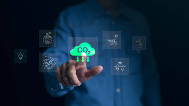 istock Co2 reduce emission and carbon footprint to limit global warming and climate change. Sustainable development and green business based on renewable energy, electric transport, Climate change, Net zero, 1472950249