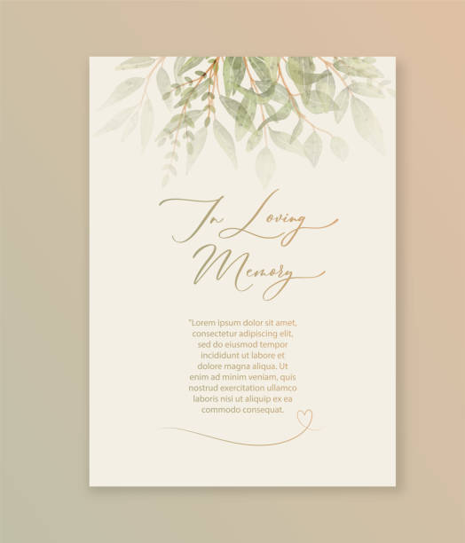 in loving memory card with green watercolor botanical leaves. abstract floral art background vector design. - anıt stock illustrations