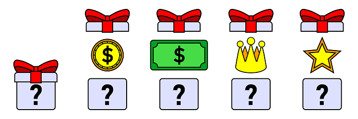 Bonus Questions Picture Gift Box With Bonus Coins Bills Crown Star And Closed Present With ...