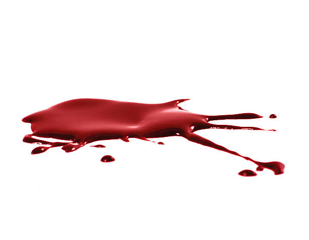 Spatter Bright, deep red spatter and puddle isolated on a white background. puddle photos stock pictures, royalty-free photos & images