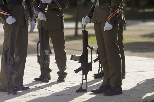 Castellon de la Plana, Spain - November 11, 2022: Spanish soldiers during a military ceremony.