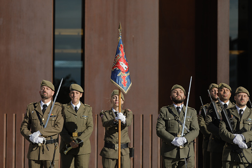 Castellon de la Plana, Spain - November 11, 2022: Spanish soldiers during a military ceremony.