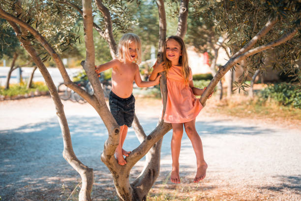 istock Cheerful Small Children Climbing a Tree Branch 1472966017