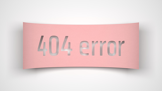 Paper note 404 error on a white background. 3d illustration.