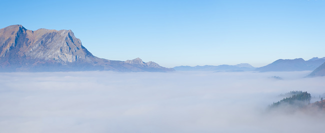 Sea of clouds and Mount Balerdi in the Aralar mountain range, between Navarre and Gipuzkoa