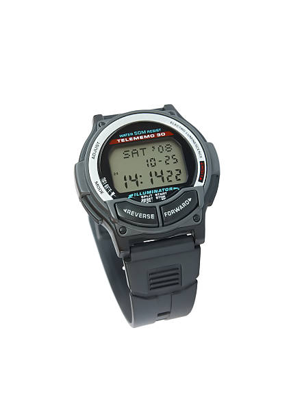 istock Black digital sports watch on a white background 147297440