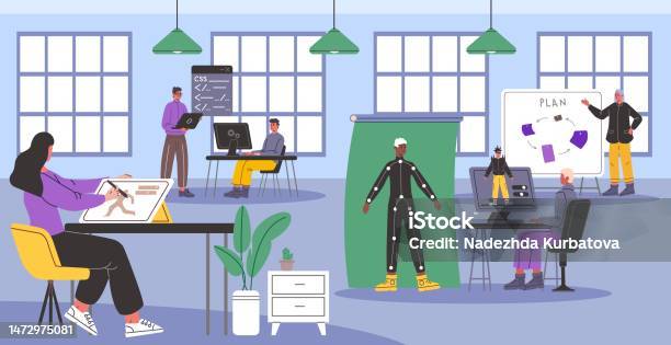 Game Developers In Office Specialists Create Computer Gaming Characters ...