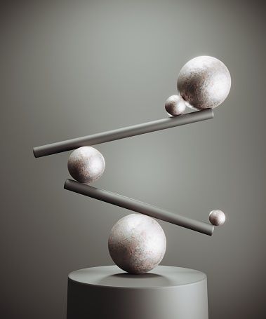 Balance concept with different spheres. (3d render)