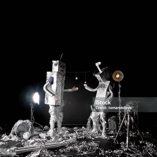 Dancing Tin Foil Robots Celebrating Lunar Landing In Style Stock Photo - Download Image Now