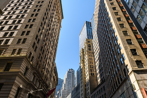 High angle view of famous skyscraper cityscape in New York City during day