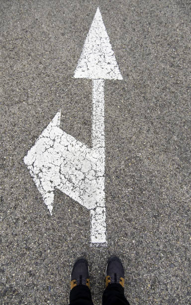 istock Arrow on the asphalt with feet 1472978522