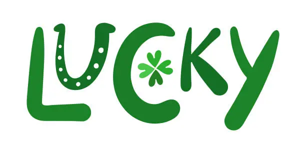 Vector illustration of Lucky lettering with clover and horseshoe u vector illustration