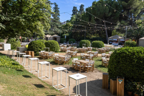 Pedralbes Palace Gardens before a show during the traditional annual music festival stock photo