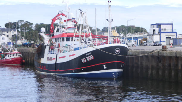 fischerboote und ausrüstung in greencastle harbour donegal am 14. mai 2021 - open country stock-fotos und bilder