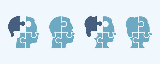 istock Set with puzzle head. Head of woman and man. 1472989458