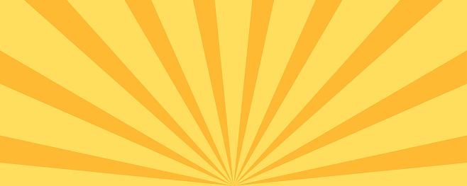 Yellow and orange sunburst or sunset. Half sun ray. Retro sunbeam or sunshine on yellow background. Vector 10 Eps.