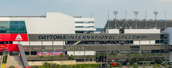 Daytona, FL, USA - March 10, 20223: Aerial panorama photo of Daytona International Speedway