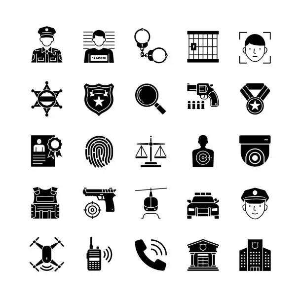 Vector illustration of Police and law icon set