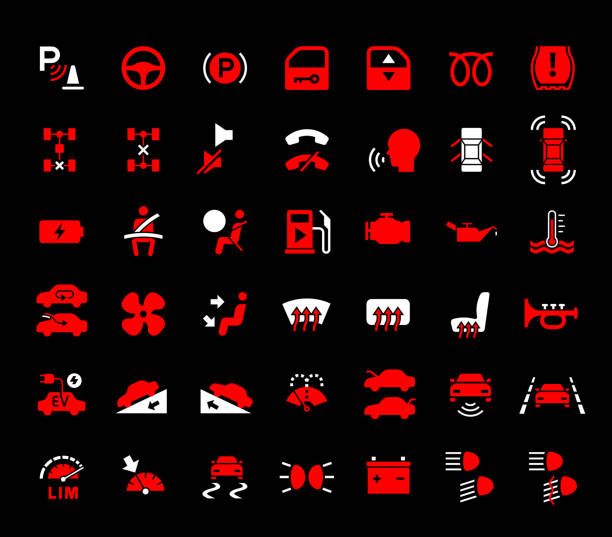 illustrations, cliparts, dessins animés et icônes de jeu d’icônes des fonctions de la voiture - odometer speedometer car battery motor vehicle