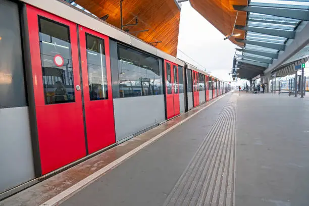 Metro departing from Bijlmer Station in Amsterdam the Netherlands