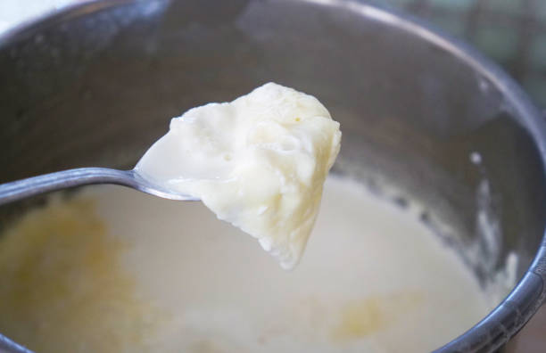 istock cooked cow's milk and the milk cream formed on it, milk fat, 1472998071