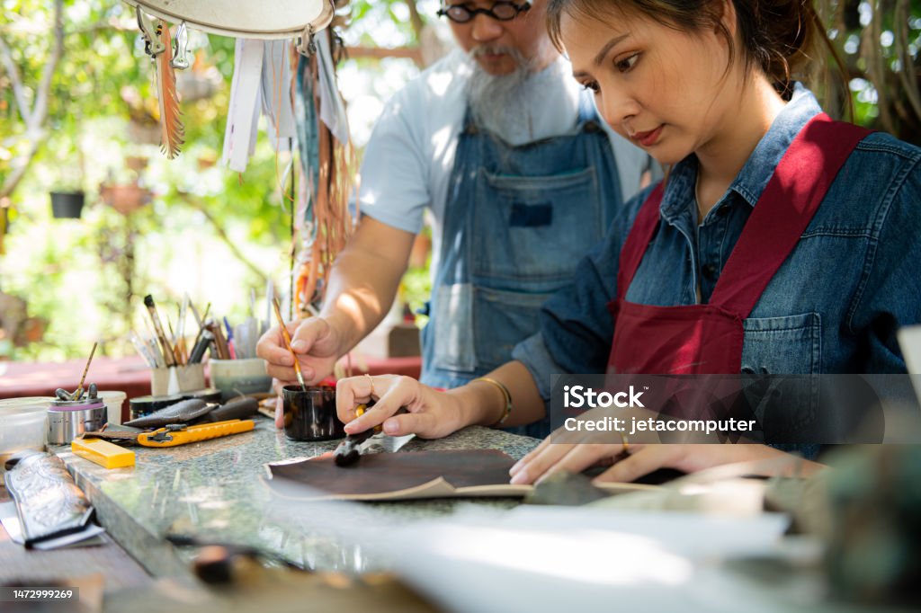 Apprentices Using Tools Leather Craftsmen And Students Apprentices Handcrafted Leather Goods In ...