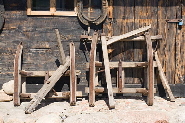 istock old runner of sledge and horse-collar 147299976