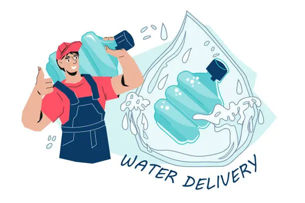 Vector illustration of Water delivery company emblem, flat cartoon vector illustration isolated.