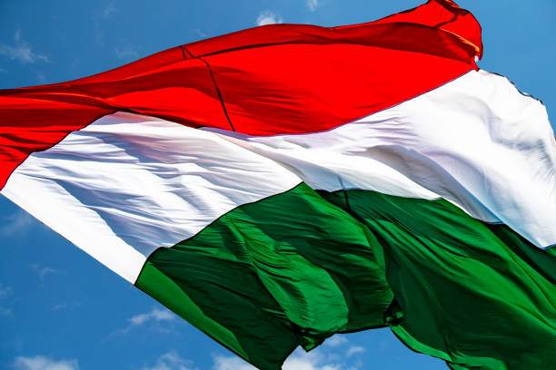 istock Hungarian flag waving in the wind 1473005095