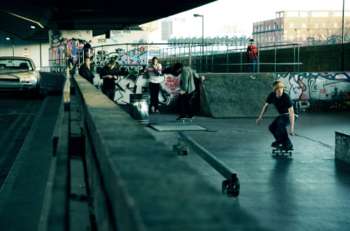 A scene from a London skate park.